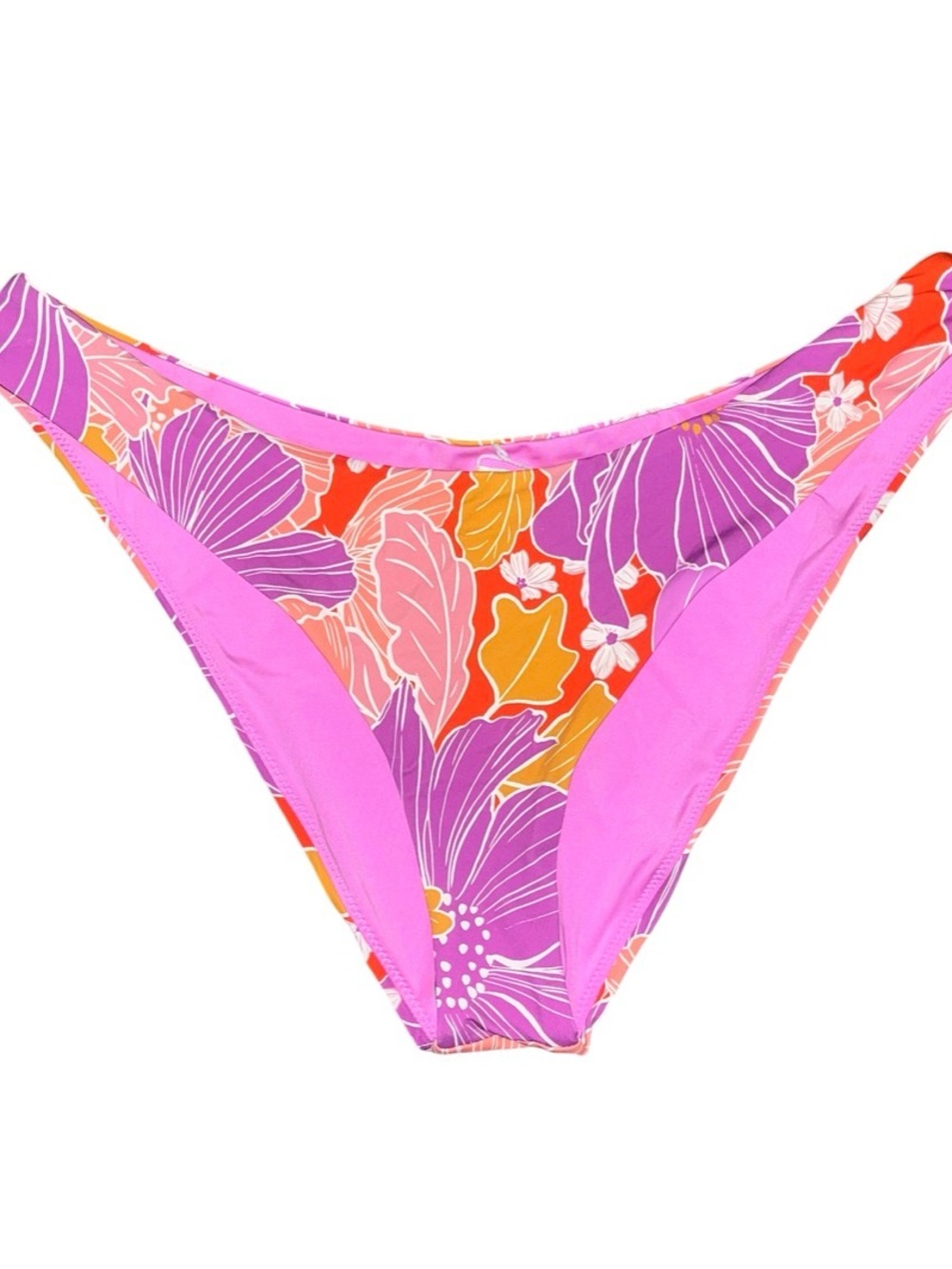 Roxy French Cut Purple White Orange Floral Swim Bikini Bottoms XL NWOT